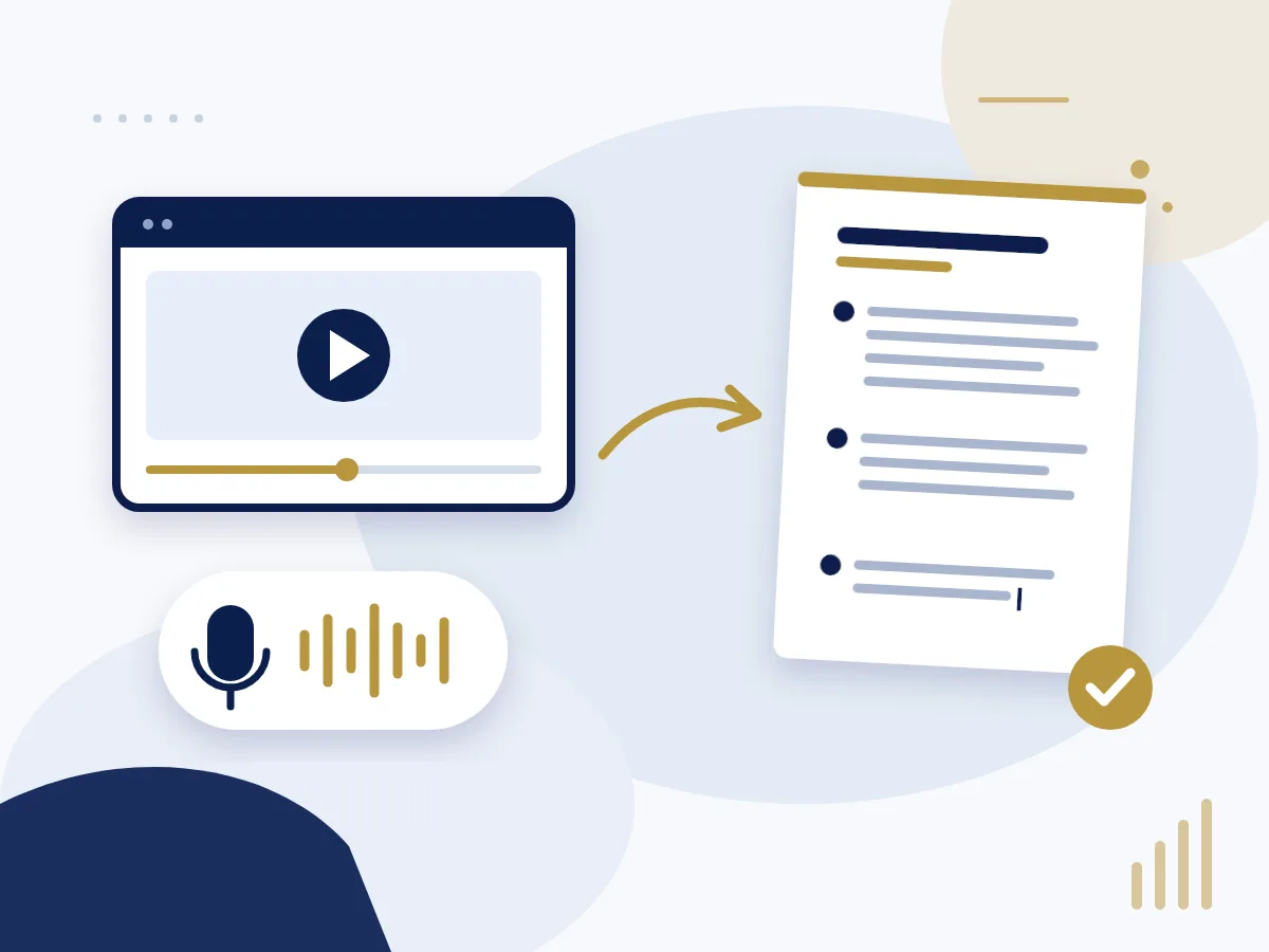 Ilustración de un audio y un video convertidos en texto